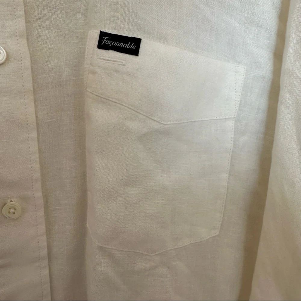 Faconnable 100% Linen Button Down Shirt Mens L Cream Resort Summer - Picture 3 of 10